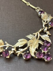 Vintage Coro Pegasus Grape Cluster Necklace Purple Amethyst Rhinestone