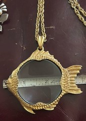 Vintage Signed FLORENZA Fish Jelly Belly Magnifying Glass Pendant Necklace 70s