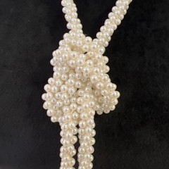 Faux Pearls Rope Tie Necklace 50″ Long Vintage MCM
