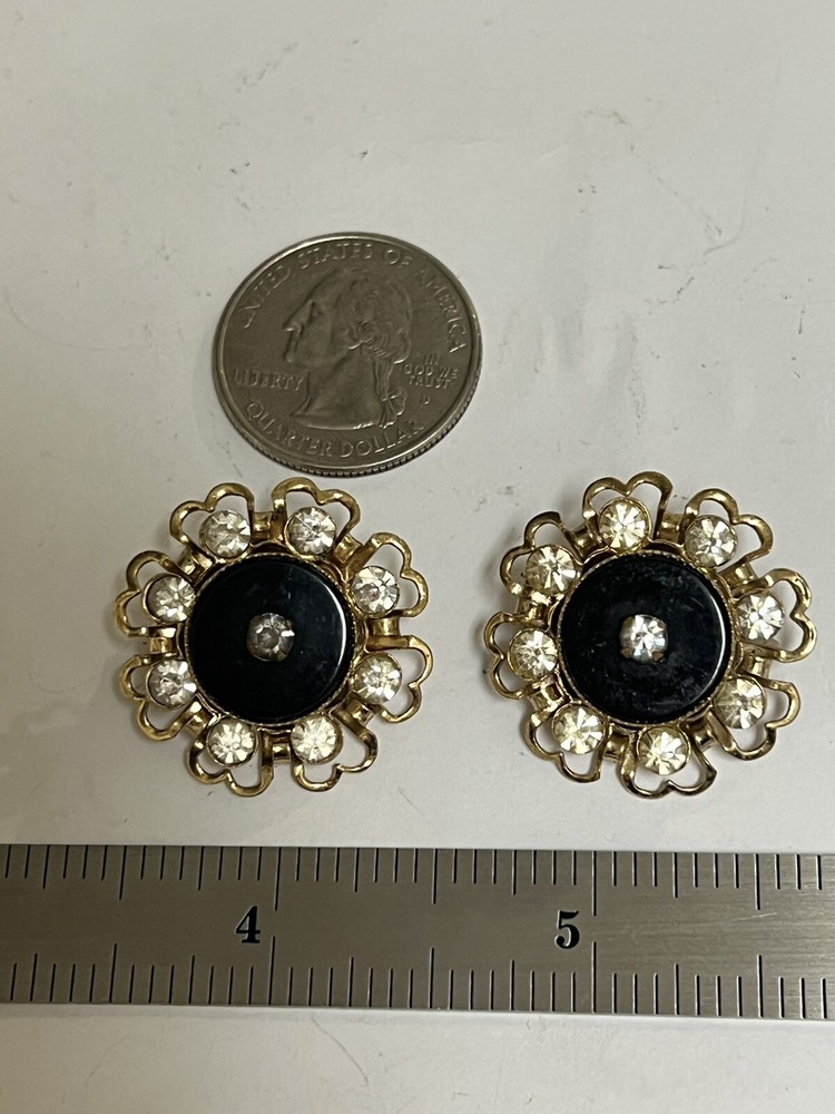 VINTAGE PAIR SMALL RHINESTONE BLACK FRENCH JET BROOCH PINS