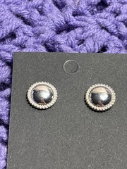 Vintage Silvertone Round Stud Earrings 0.5 inch