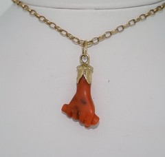 Victorian 14K Coral Figa Talisman Pendant