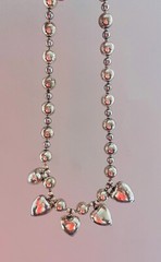 Vintage 1980s Puffy Hearts Beaded Station Silver Tone 16″ Necklace