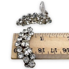 Vintage Clear Round and Square Cut Prong Set Rhinestone Climber Clip Earrings