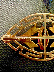 Antique Art Deco 10K Rose and Yellow Gold Glass/Paste Ruby Brooch
