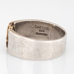 70s Vintage Cartier Ring Sz 7 CC Logo Sterling Silver 18k Gold Band Signed