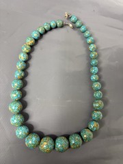 vintage Beaded Necklace southwestern Style Chunky Blue Statement 19”