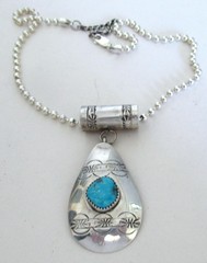 NAVAJO? STERLING PENDANT NECKLACE by AT, 2 1/2 INCHES PENDANT, 19 INCHES CHAIN