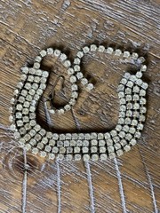 Vintage 1950’s Four Row Rhinestone Choker Style Necklace Silver Tone 15” Inch