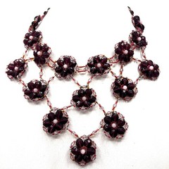VintagPurple Pink Beaded Flower Bib Necklace Floral Garden Party Necklace 15-21″