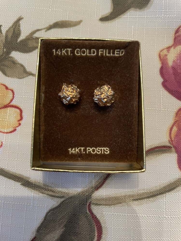 NEW Vintage AMCO Meteor God Nuggets 1/4″ Earrings 14K gold posts USA