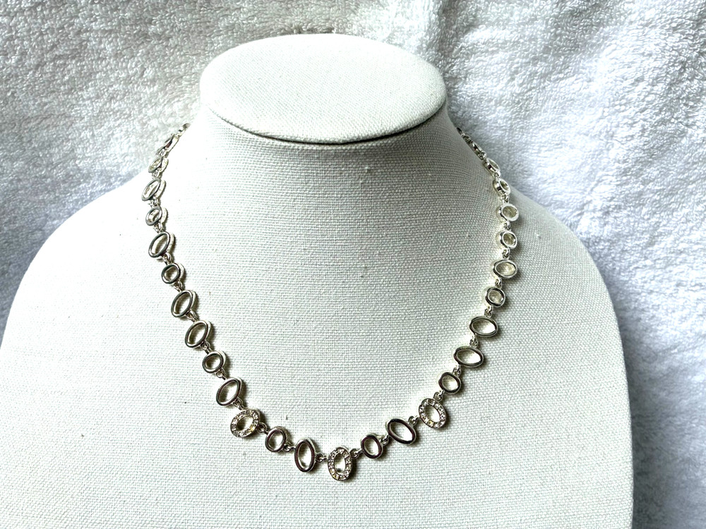 Premier Designs Silver Metal Ovals Necklace W/Rhinestones 16″ to 19″