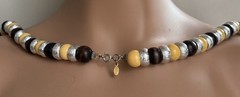 CADORO Buttermilk Bakelite Necklace Chunky Modernist Style Metal Wood Beads 40”