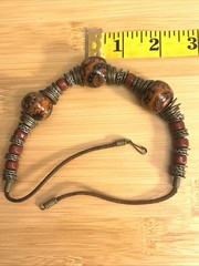 Vintage Wooden Beads & Metal Accents Leather Cord Necklace 1970s Boho Style 16”