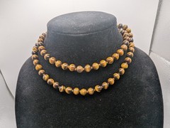 Tiger Eye Gemstone Necklace Knotted Beads Brown Gold Natural Stone Strand 32in