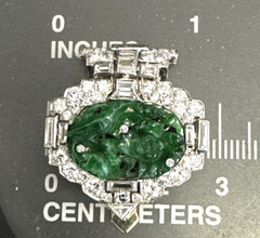 Vintage Platinum Gold Diamond Jade Brooch