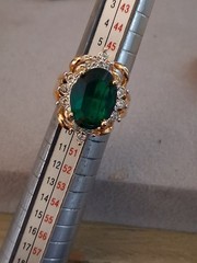 14K gold plated Lind Cubic Zirconia halo green stone vintage ring. SZ 4.5