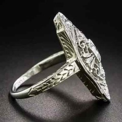 Art Deco Round Lab Created Diamond 14K White Gold FN Filigree Engagement Ring