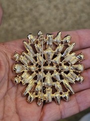 Vintage Brooch Sparkling Crystals AB Clear Milky White Gold Tone
