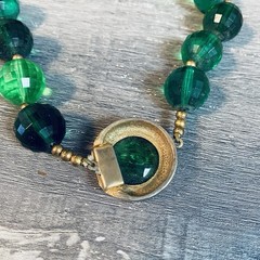 Vintage Green Lucite Statement Necklace Mid Century Boho Chic Bohemian 18”