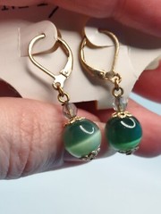 Vintage Green Tigers Eye Dangle Earrings Gold Tone Mix It Jcpenny 1990s