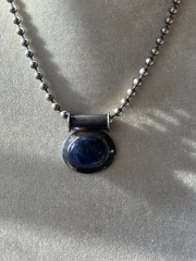 VTG Statement LG Blue Lapis Pendant/Sterling Silver 18” Bead Necklace/Italy 40G