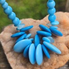 Vintage German Two Tone Blue Glass Bead Statement Necklace 15.5 in. Mid Century