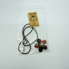 Vintage Brown Orange Flower Pendant Necklace Beaded Boho Statement Retro Y2K 90s