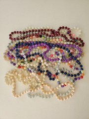 Satin Silk Wrapped Beads Necklaces 11 Pcs Multicolored Gold Tone Spacer Beads