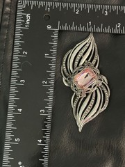 Vintage Brooch Earrings Set Pierced Pink Rhinestone Leaf Flowers Open Work.