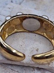 Maximalist! Vintage Gold Tone Pearl Studded CLAMPER Watch Bracelet