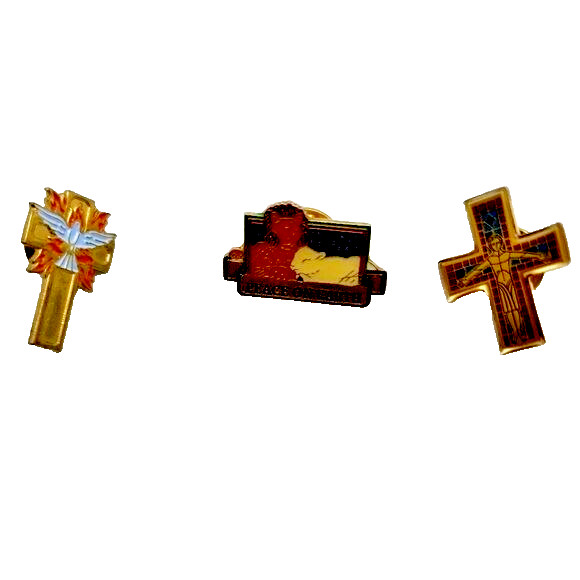 Metal Push Pins Crosses Peace on Earth Lot of Three