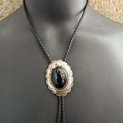 Western Bolo Tie Black Onyx Sterling Silver Cowboy Cowgirl Statement Handmade