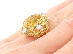 Vintage 3.27Ct Citrine and 0.80Ct Diamond, 18k Yellow Gold Ring (1984)