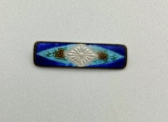 Sweet Vintage Blue & Pearly White Guilloche Enamel Bar Brooch Art Deco 1920s