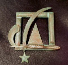 ESTATE Antique Pin, Patina Copper, Varied Charms, Handmade Creatively Designed
