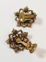 Vintage Red Pink Rhinestone flower Star Earrings