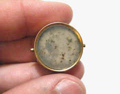 Vintage Victorian Large Moss Agate Shirt Collar Stud Button Gold Fill Pat. 1875