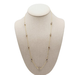 Barrel Pearl Neutral Tone Gold Plated Station Necklace Vtg Korea 24 Inch w Tag