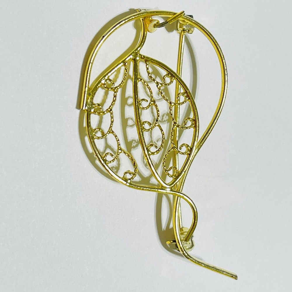 Modernist Brooch Pin Jewelry 2” Gold Tone
