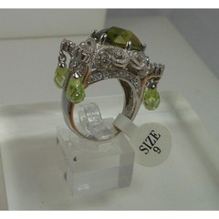 Vintage Sterling Silver Glamour Cocktail Ring Sim Peridot Briolette Drops Size 9