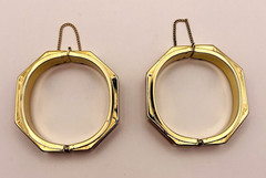 Lot of 2 Vintage Octagon Red and Black Enamel Bangle Bracelets Gold Tone