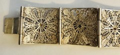 Antique Victorian 7 Panel Bracelet 800 Silver 1.4 Oz Floral Filigree Box Clasp