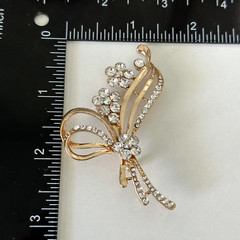 Ladies Clear Rhinestone AB Flower Plant Gold Tone Sparkly Brooch Pin
