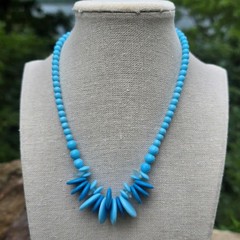 Vintage German Two Tone Blue Glass Bead Statement Necklace 15.5 in. Mid Century