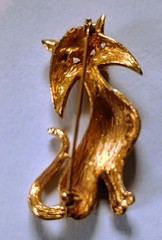 Lind-Gal Enamel Cat Brooch with Green Rhinestone Eyes