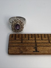 Vintage Sterling Silver 925 Ornate Filigree Bezel Amethyst Ring