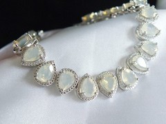 Vintage Sterling Silver 925 Moonstone Tennis Station Bracelet 7.5″