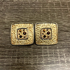 Vintage Etruscan Byzantine Textured Gold Tone & Crystal Clip On Earrings