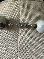 Vintage Polished Stone Necklace Pastel Blue Silver Tone Beaded